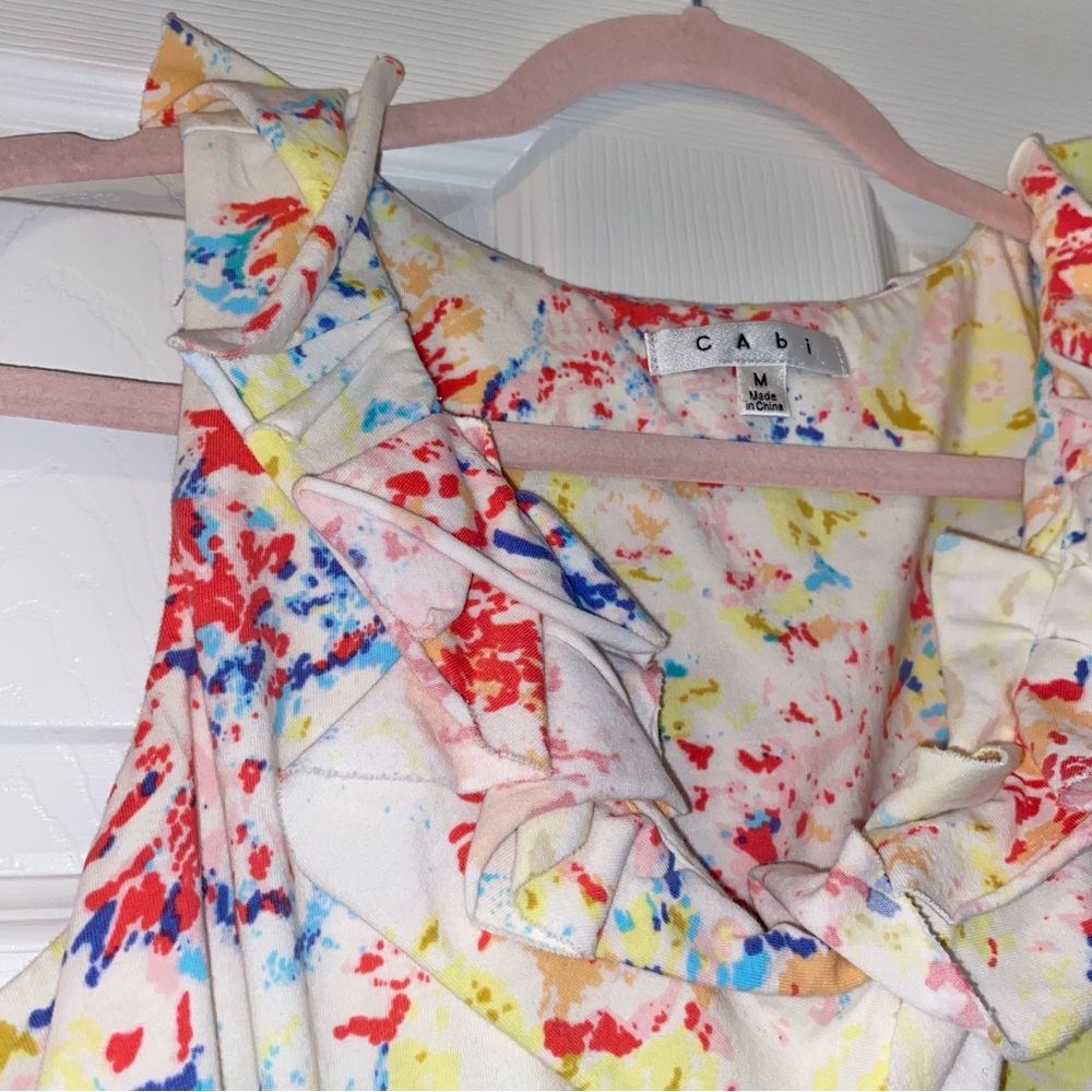 Cabi Colorful Paint Splatter Ruched Ruffle Tank Top Size Medium - Picture 4 of 7